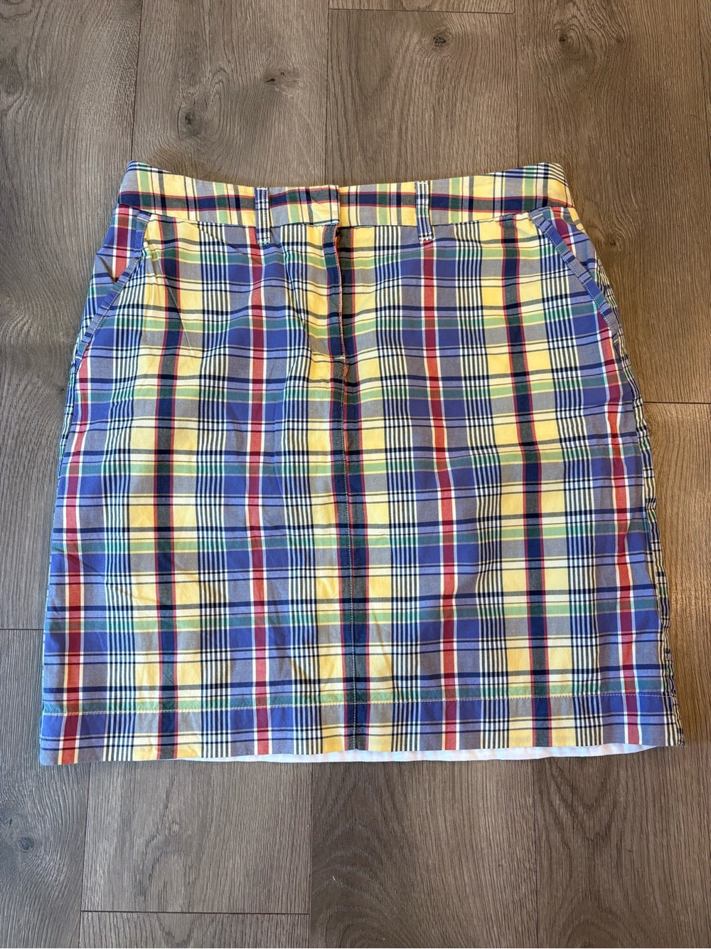 L.L. Bean Favorite Fit Yellow, Blue & Red Plaid Cotton-Blend Skirt
